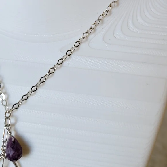 ITALY Sterling Silver Necklace Drop Pendant with Gemstones Amethyst 16.5" - Picture 6 of 8